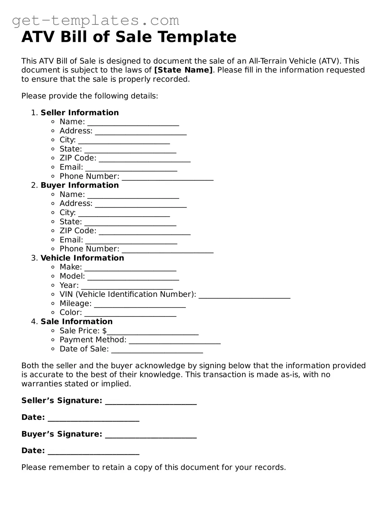 Attorney-Approved ATV Bill of Sale Form