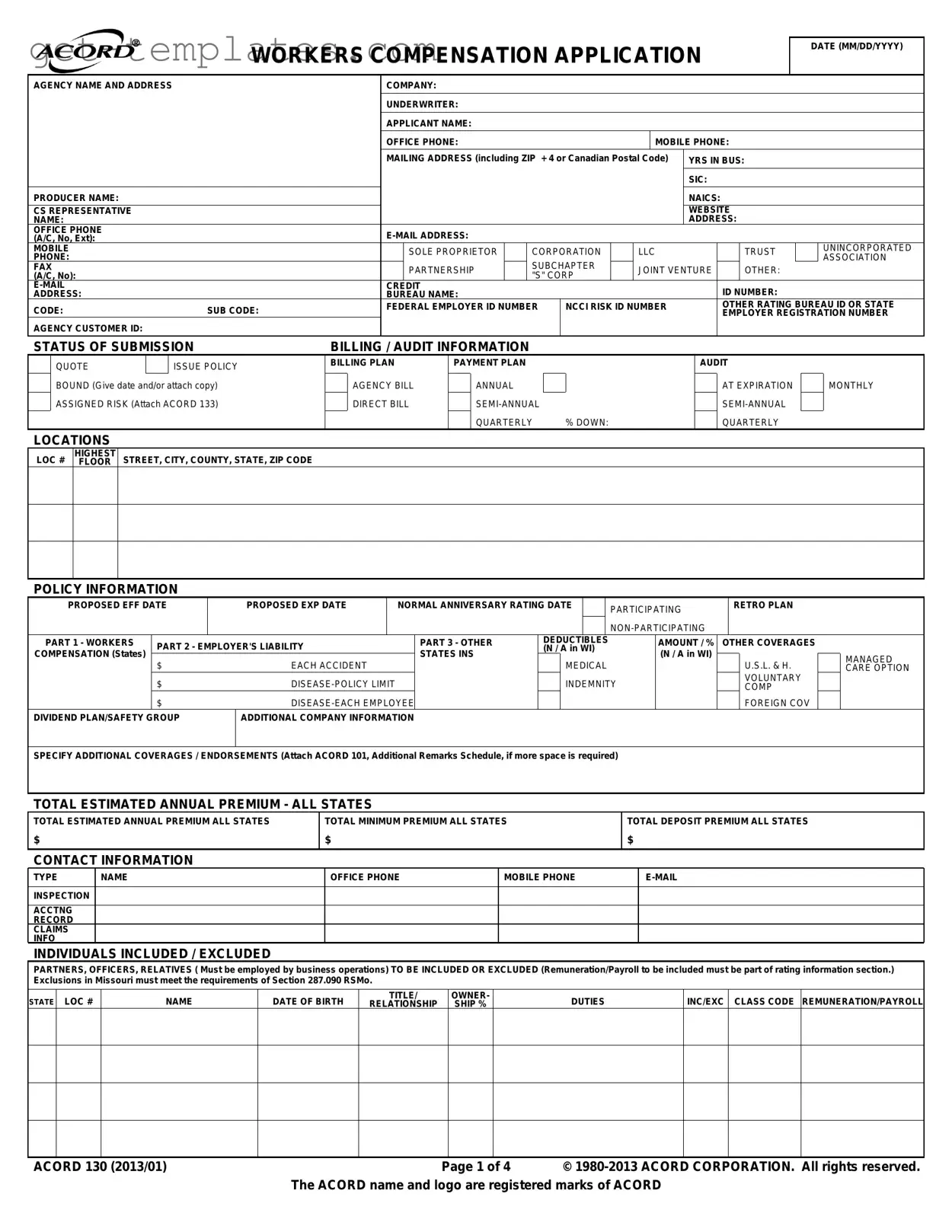 Fill in a Valid Acord 130 Template