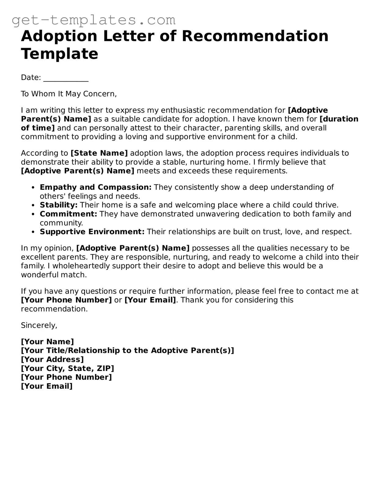 Attorney-Approved Adoption Letter of Recommendation Form