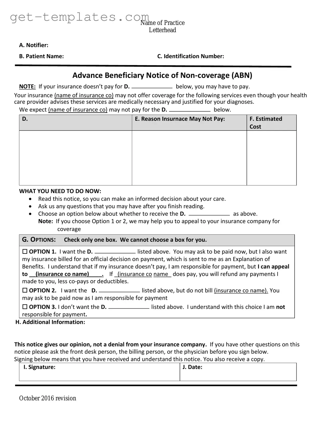 Fill in a Valid Advance Beneficiary Notice of Non-coverage Template