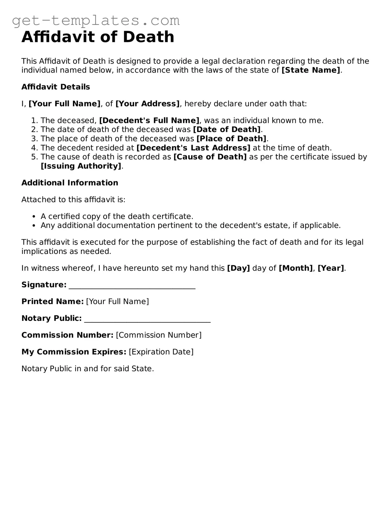 Attorney-Approved Affidavit of Death Form