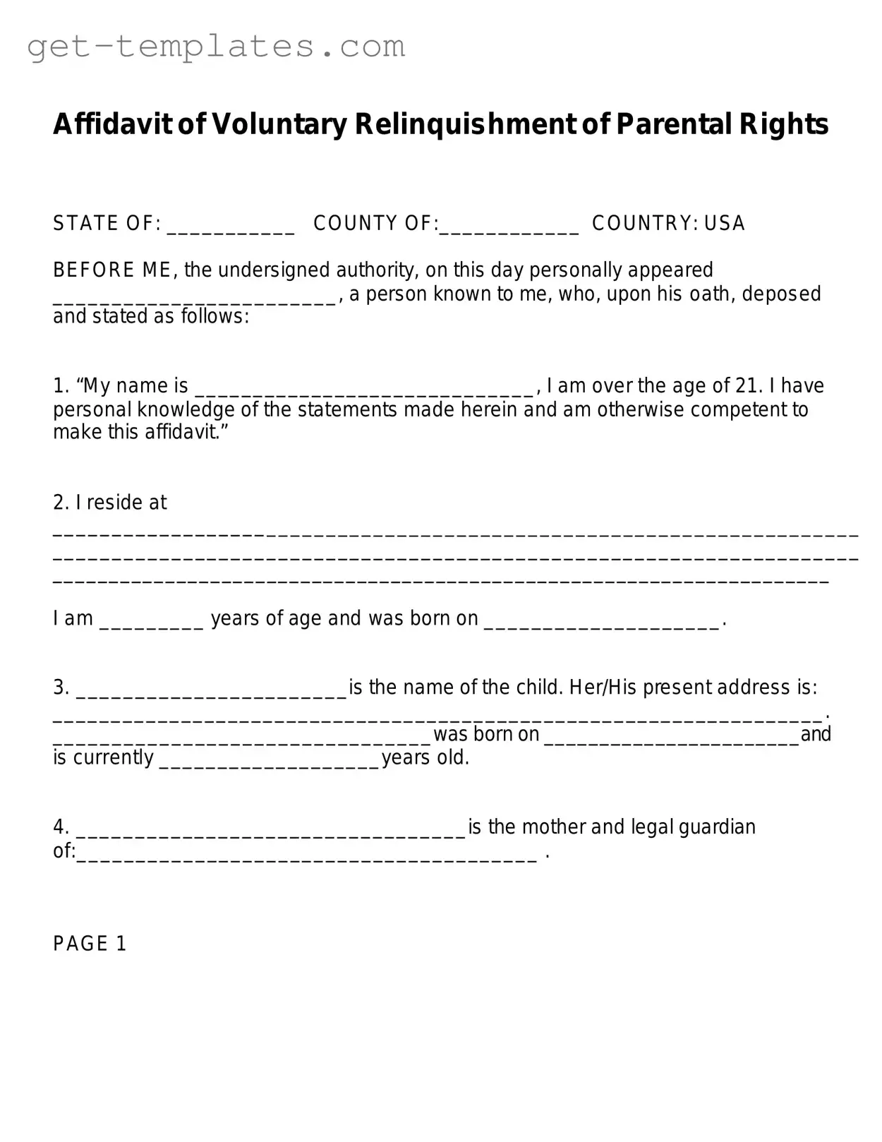 Fill in a Valid Affidavit Parental Rights Template