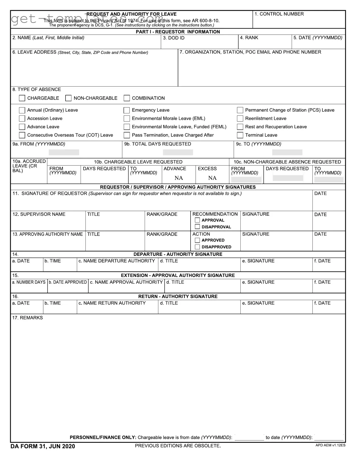 Fill in a Valid Da 31 Template