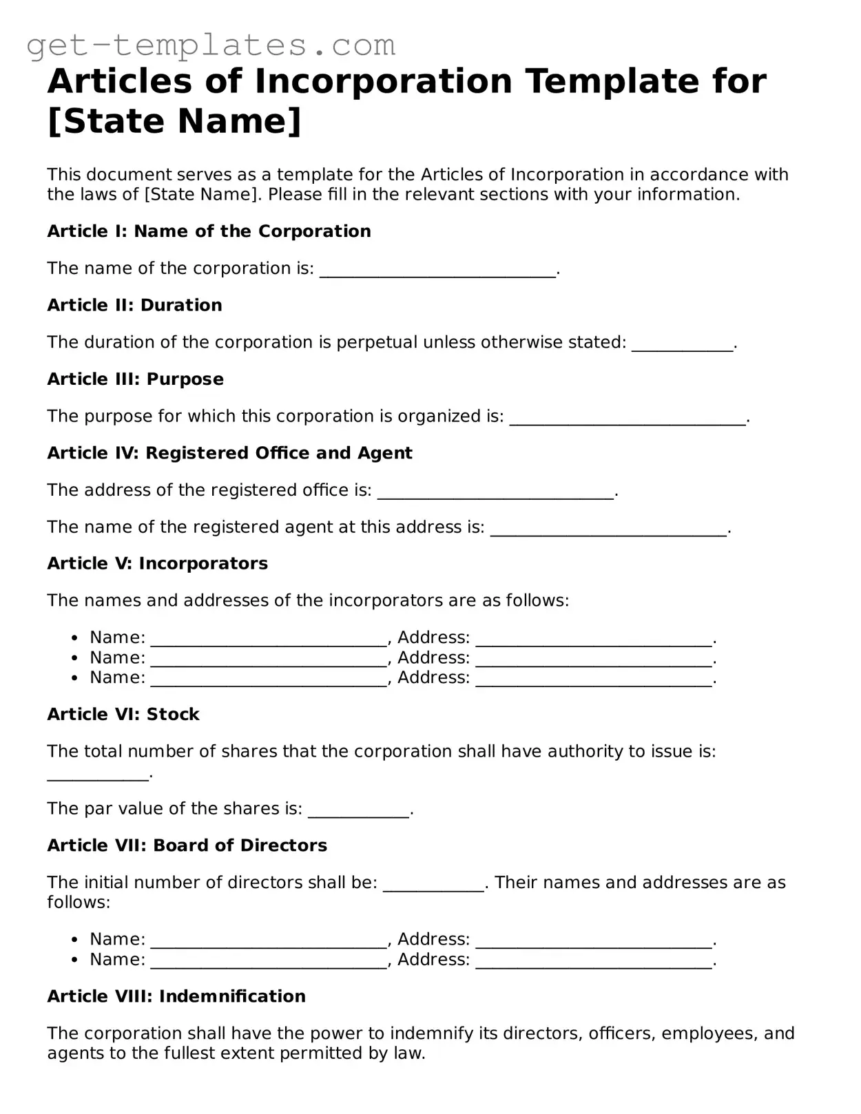 Attorney-Approved Articles of Incorporation Form