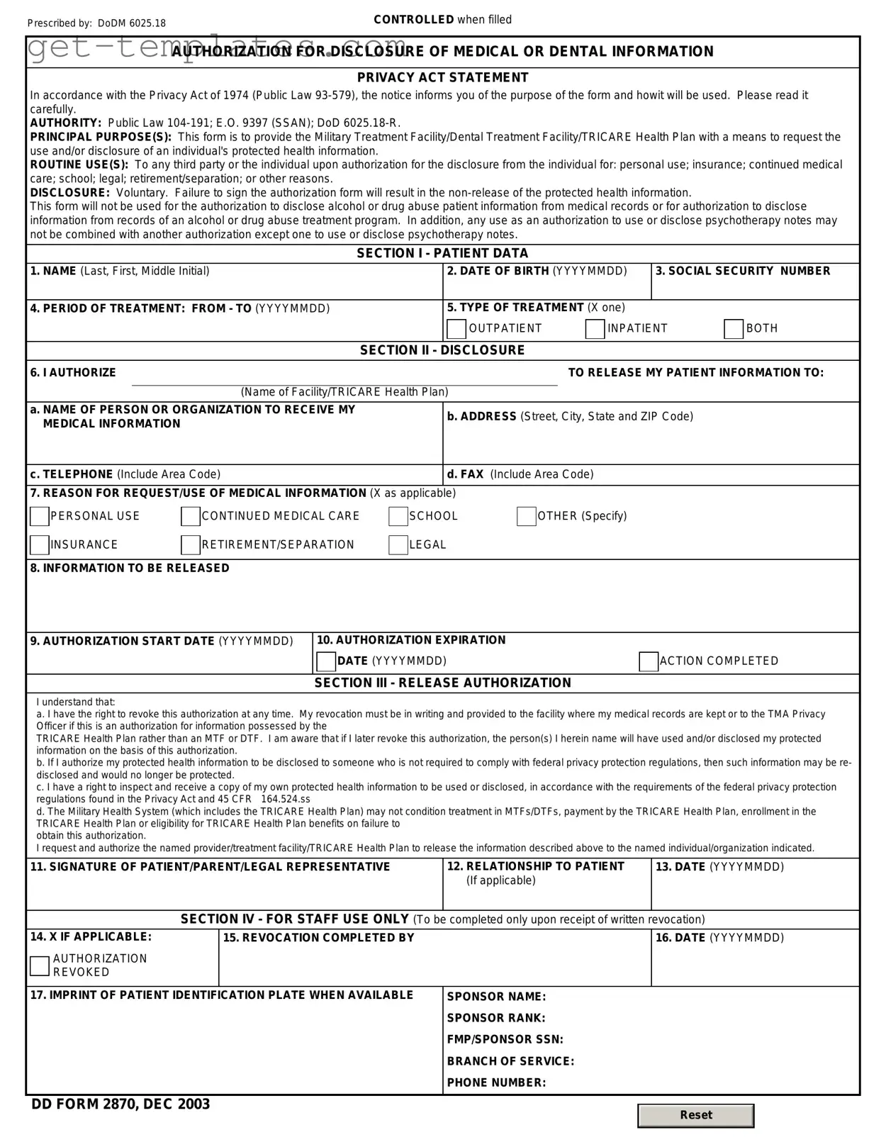 Fill in a Valid DD 2870 Template