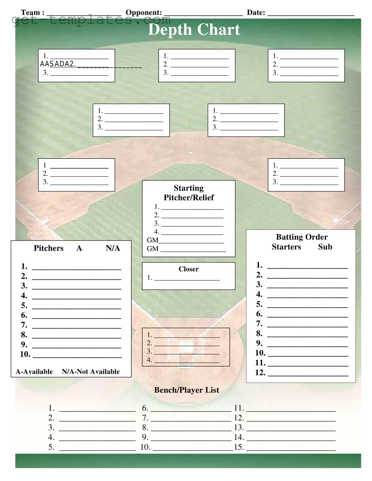 Fill in a Valid Baseball Field Lineup Template