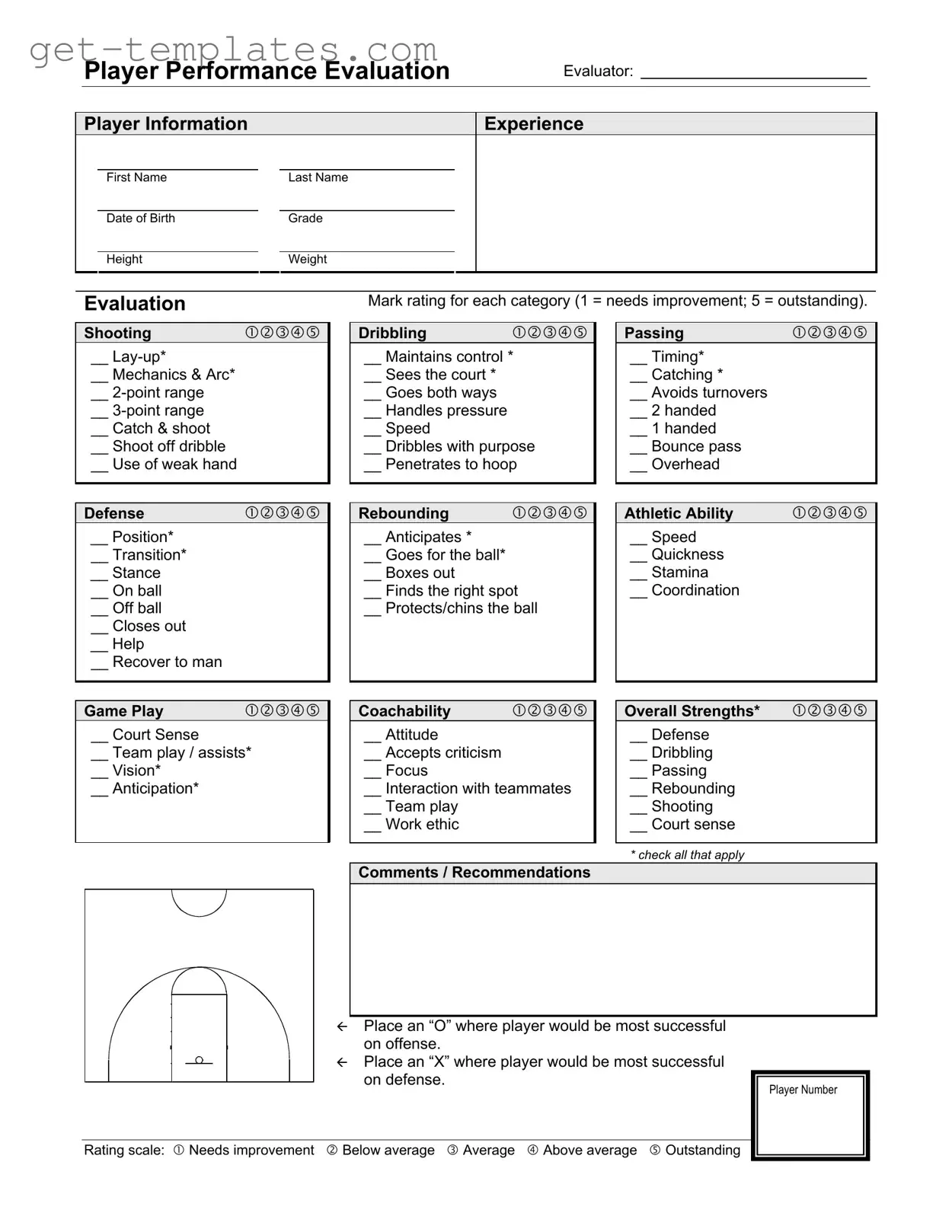 Fill in a Valid Basketball Evaluation Template