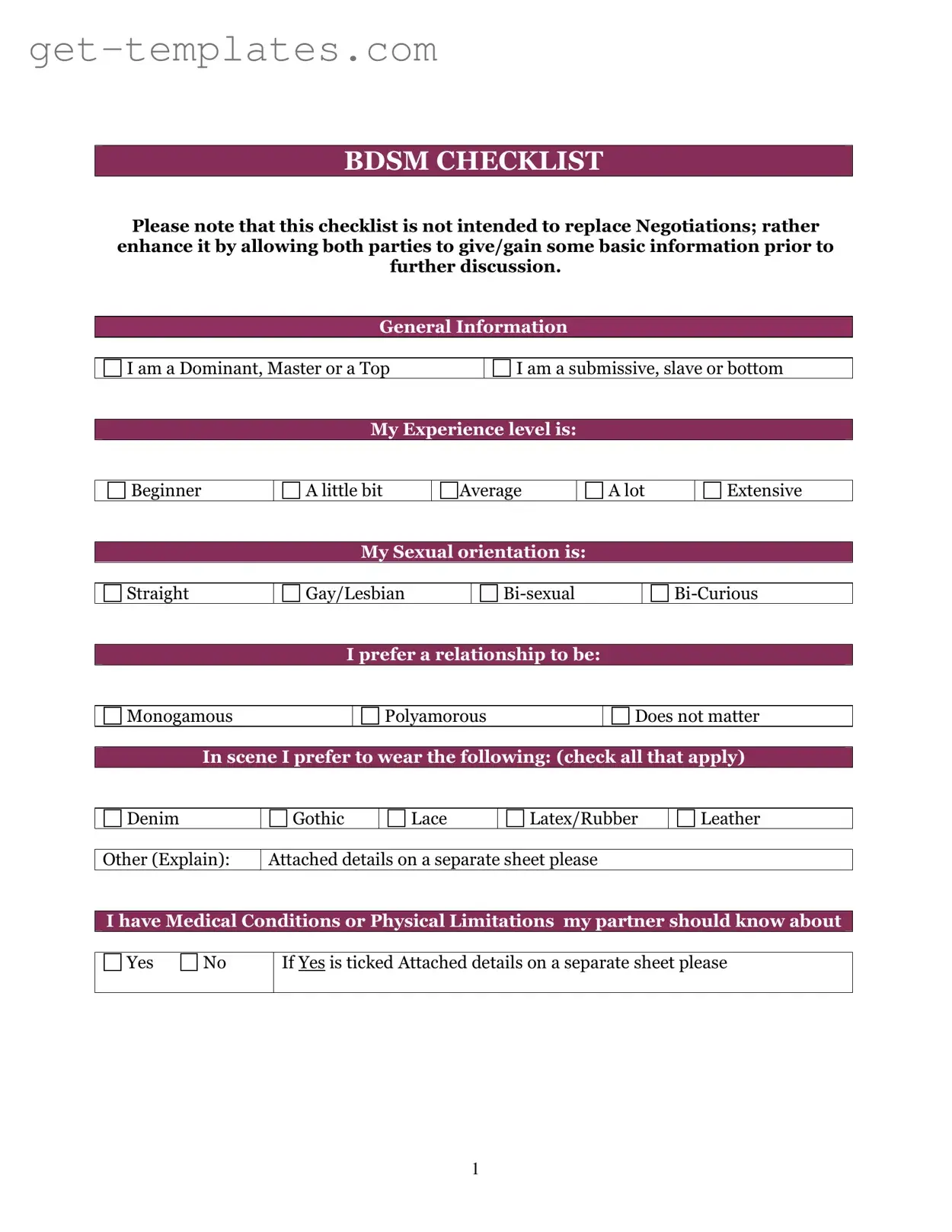 Fill in a Valid Bdsm Checklist Template