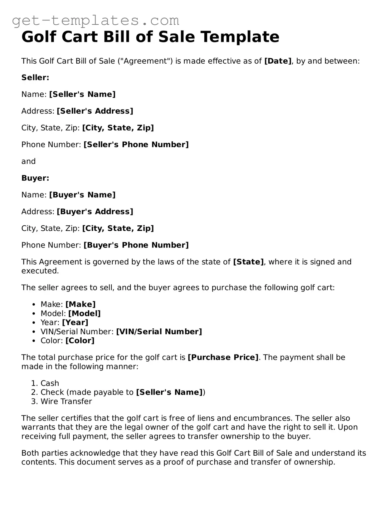 Attorney-Approved Golf Cart Bill of Sale Form