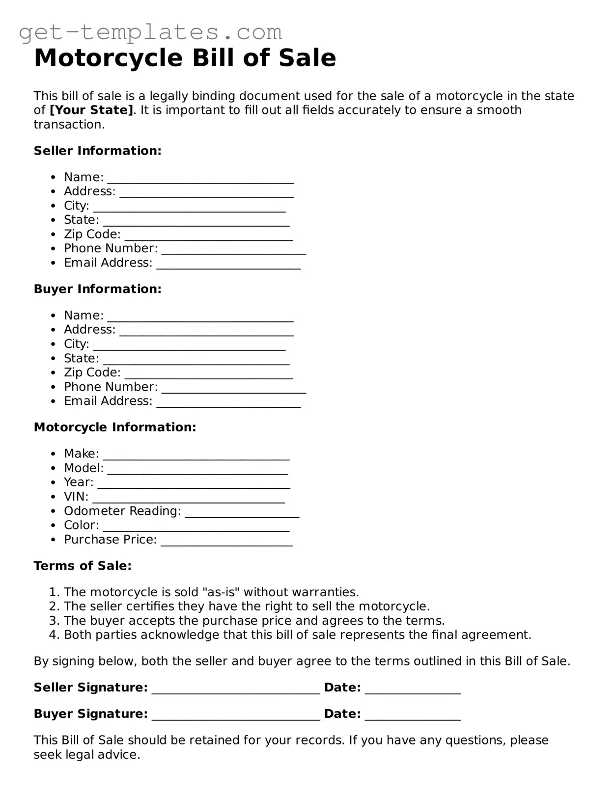 Attorney-Approved Motorcycle Bill of Sale Form