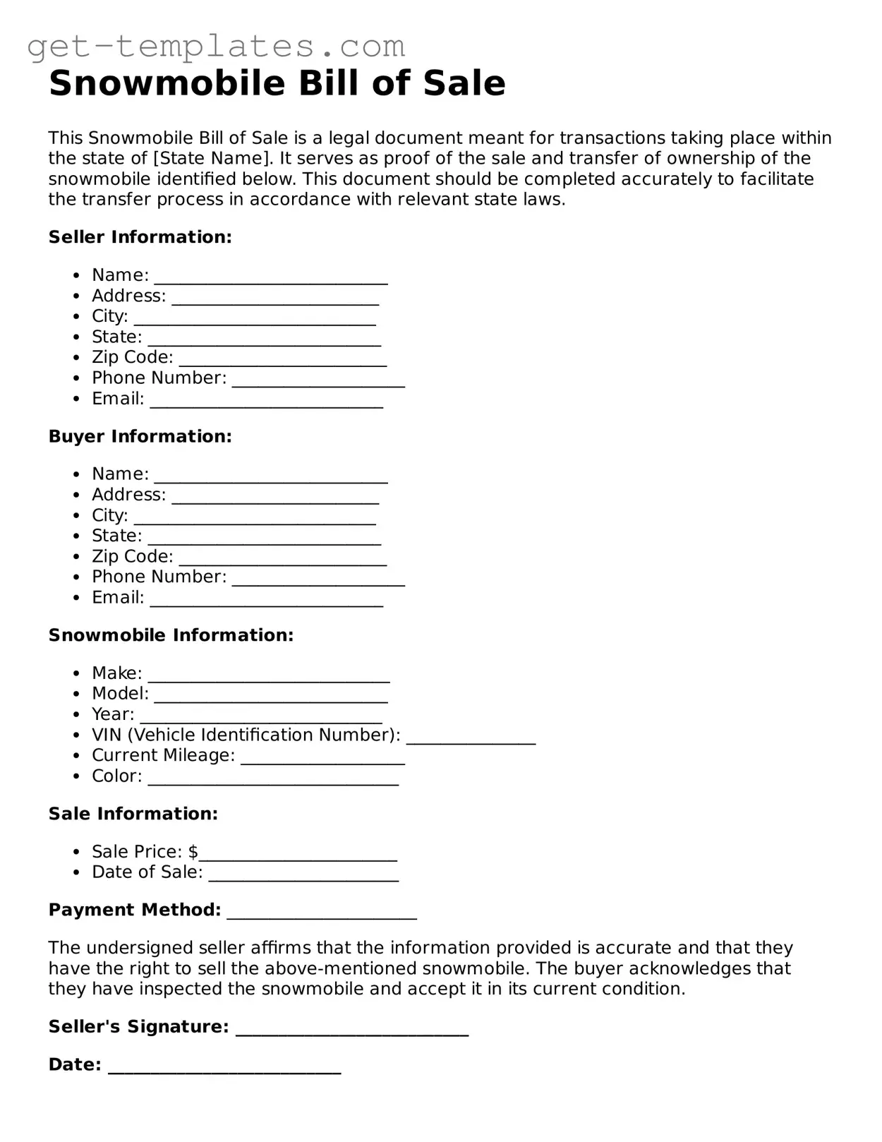 Attorney-Approved Snowmobile Bill of Sale Form