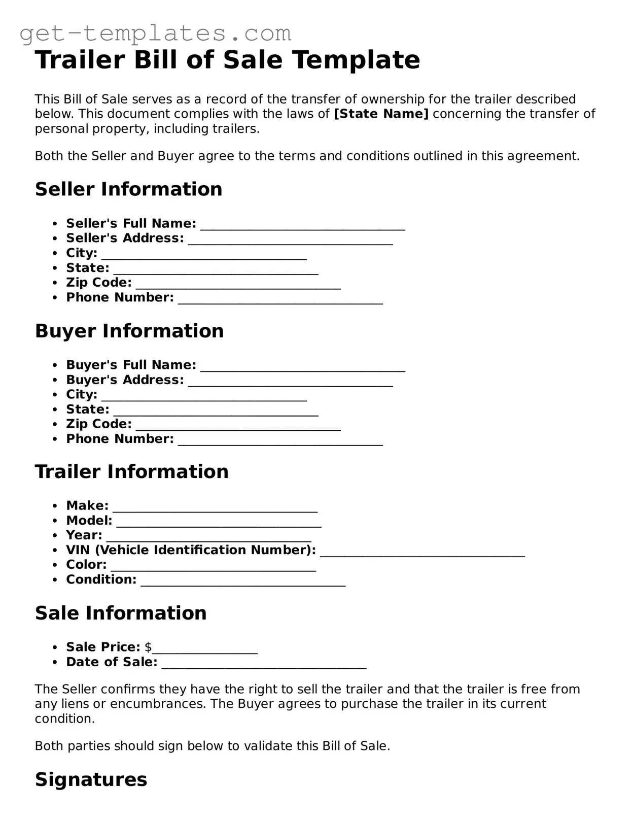 Attorney-Approved Trailer Bill of Sale Form