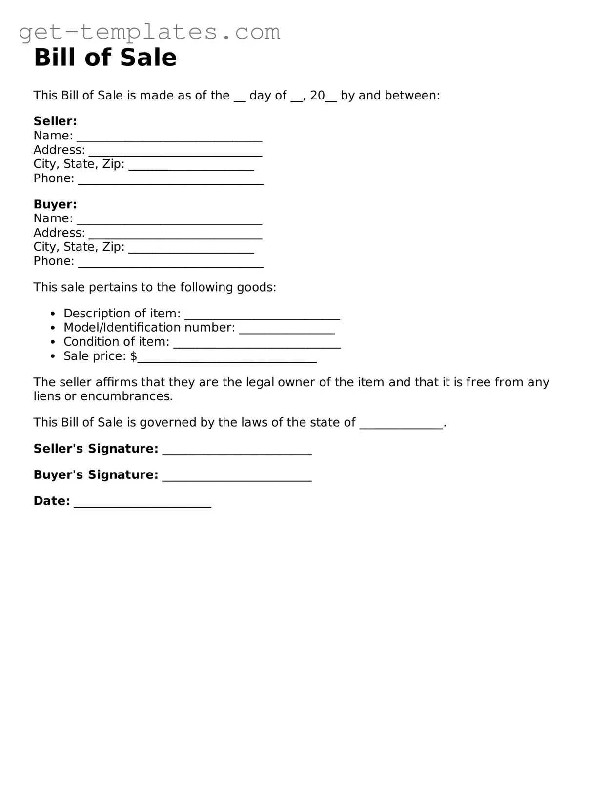 Attorney-Approved Bill of Sale Form