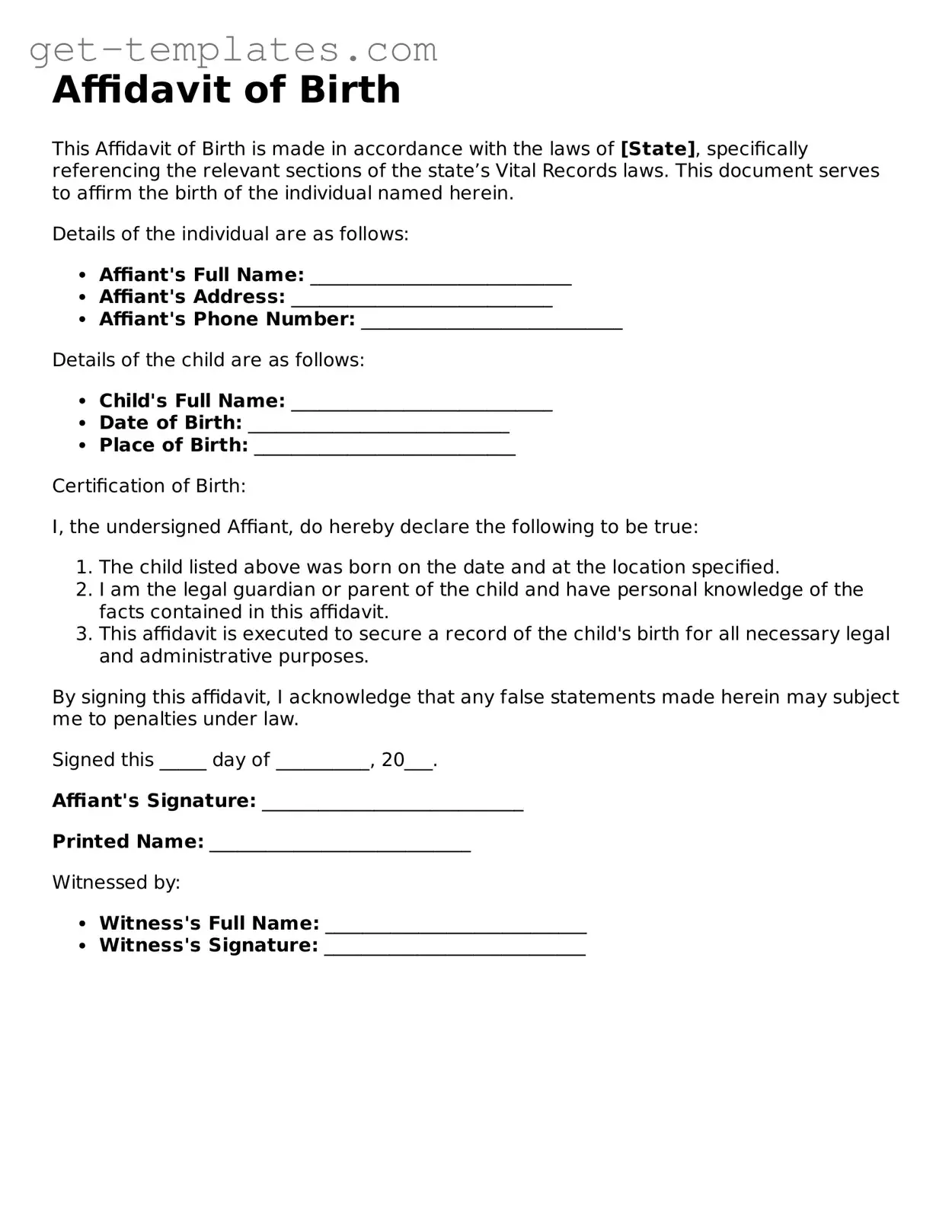 Attorney-Approved Affidavit of Birth Form