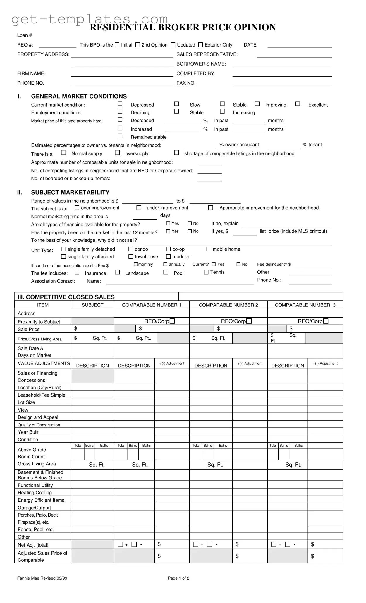 Fill in a Valid Broker Price Opinion Template