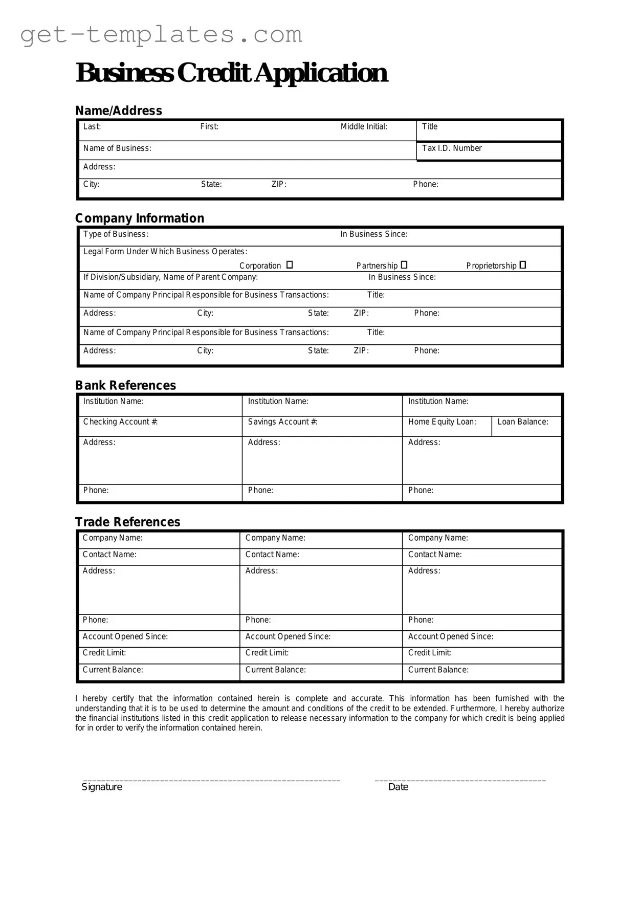 Fill in a Valid Business Credit Application Template