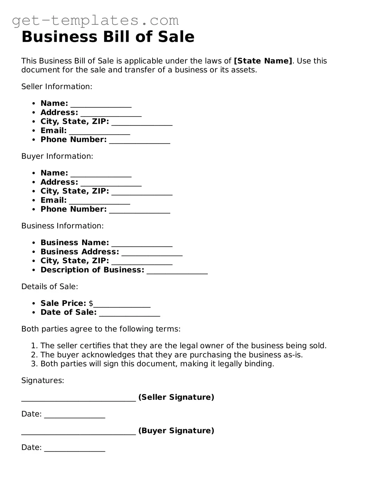Attorney-Approved Business Bill of Sale Form
