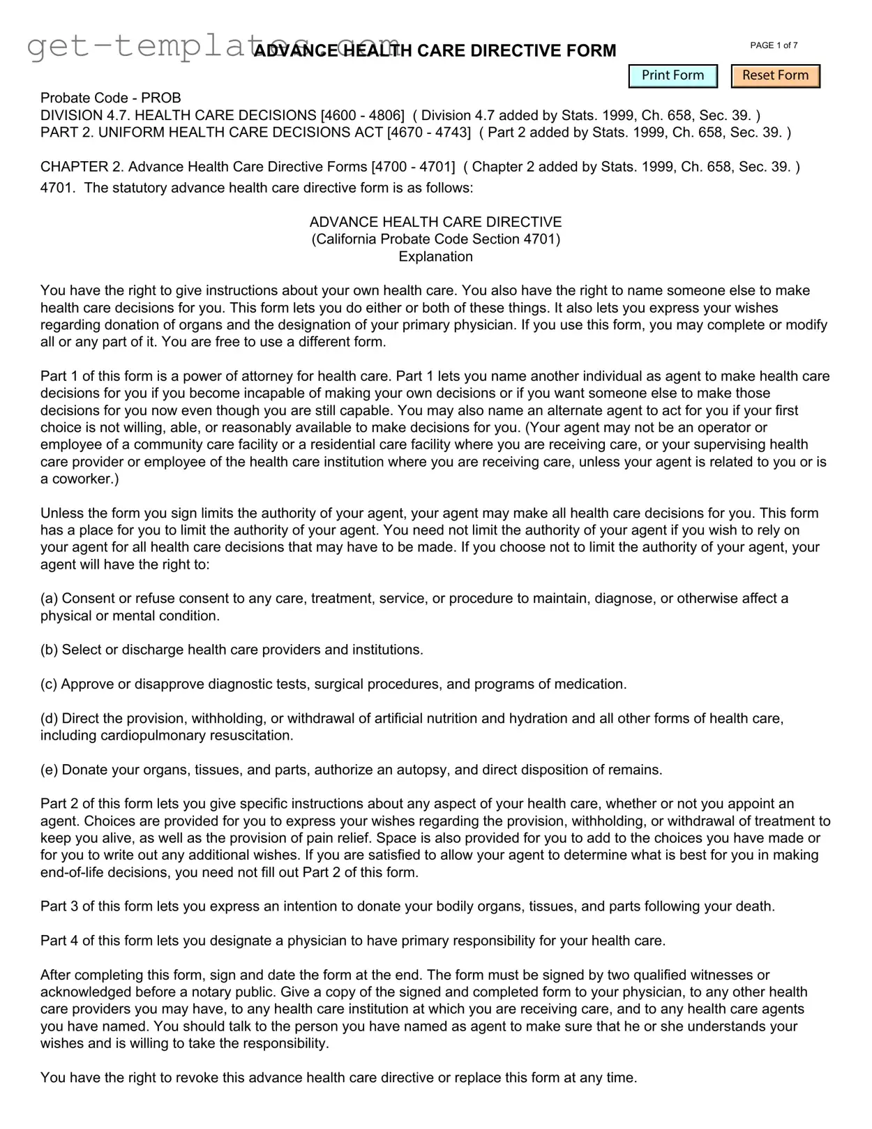 Fill in a Valid California Advanced Health Care Directive Template