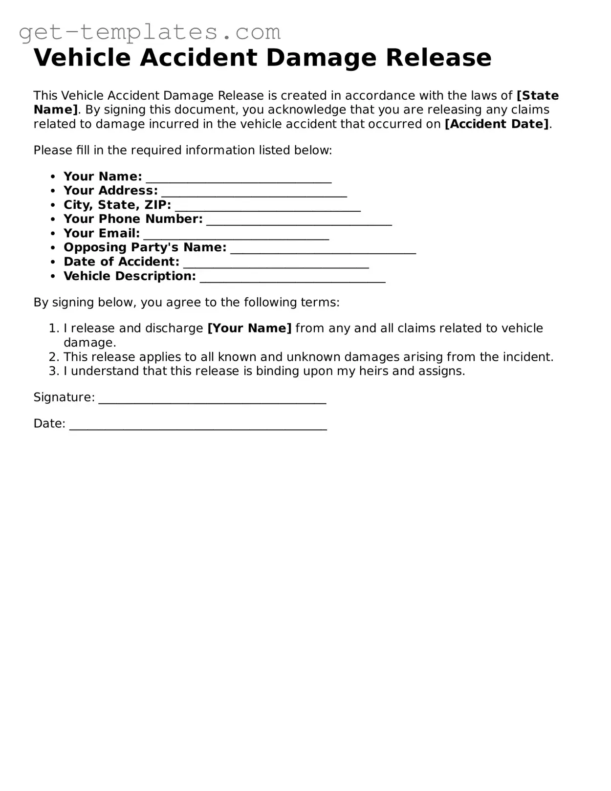 Attorney-Approved Vehicle Accident Damage Release Form
