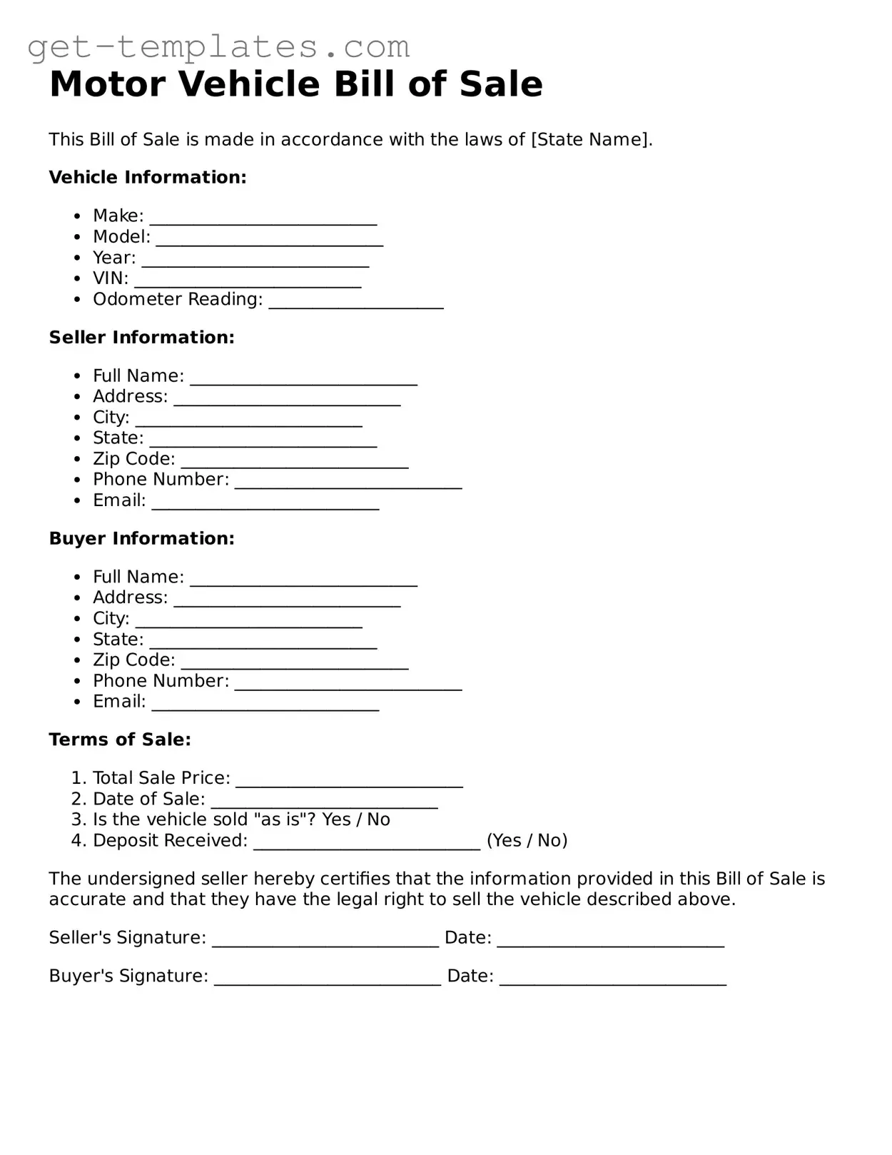 Attorney-Approved Motor Vehicle Bill of Sale Form