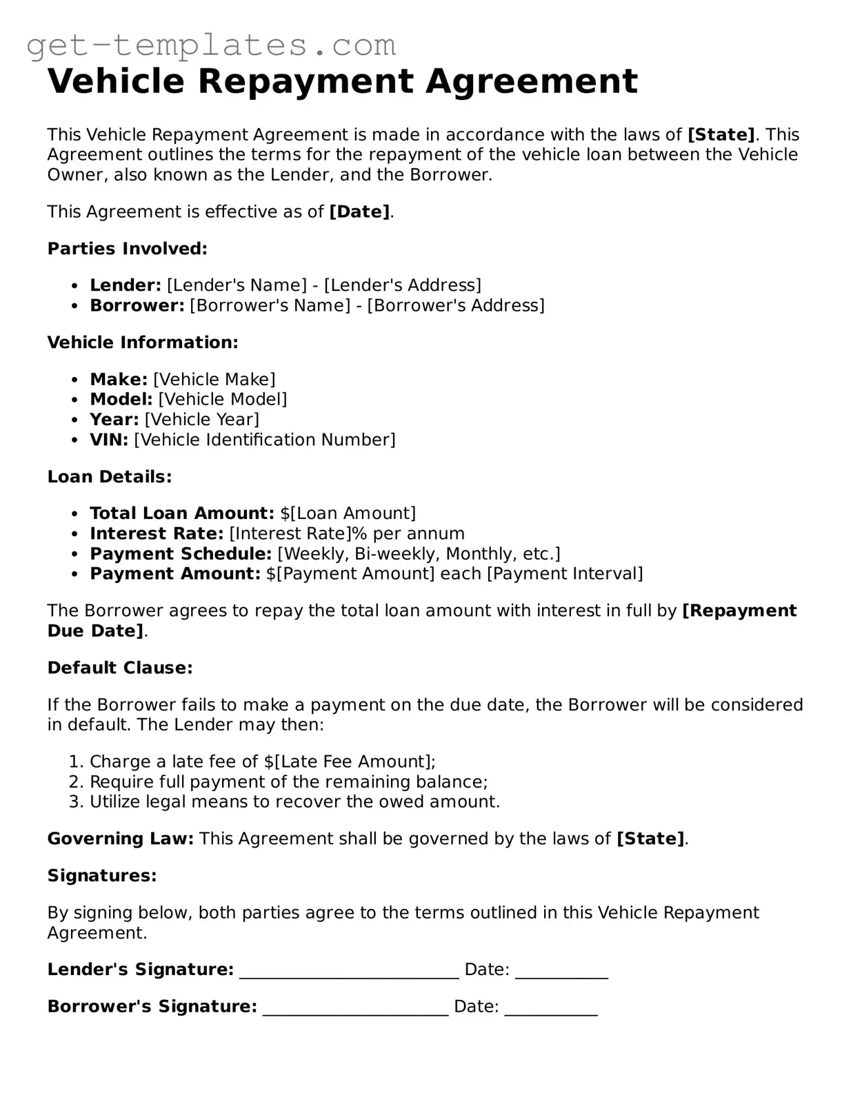 Attorney-Approved Vehicle Repayment Agreement Form