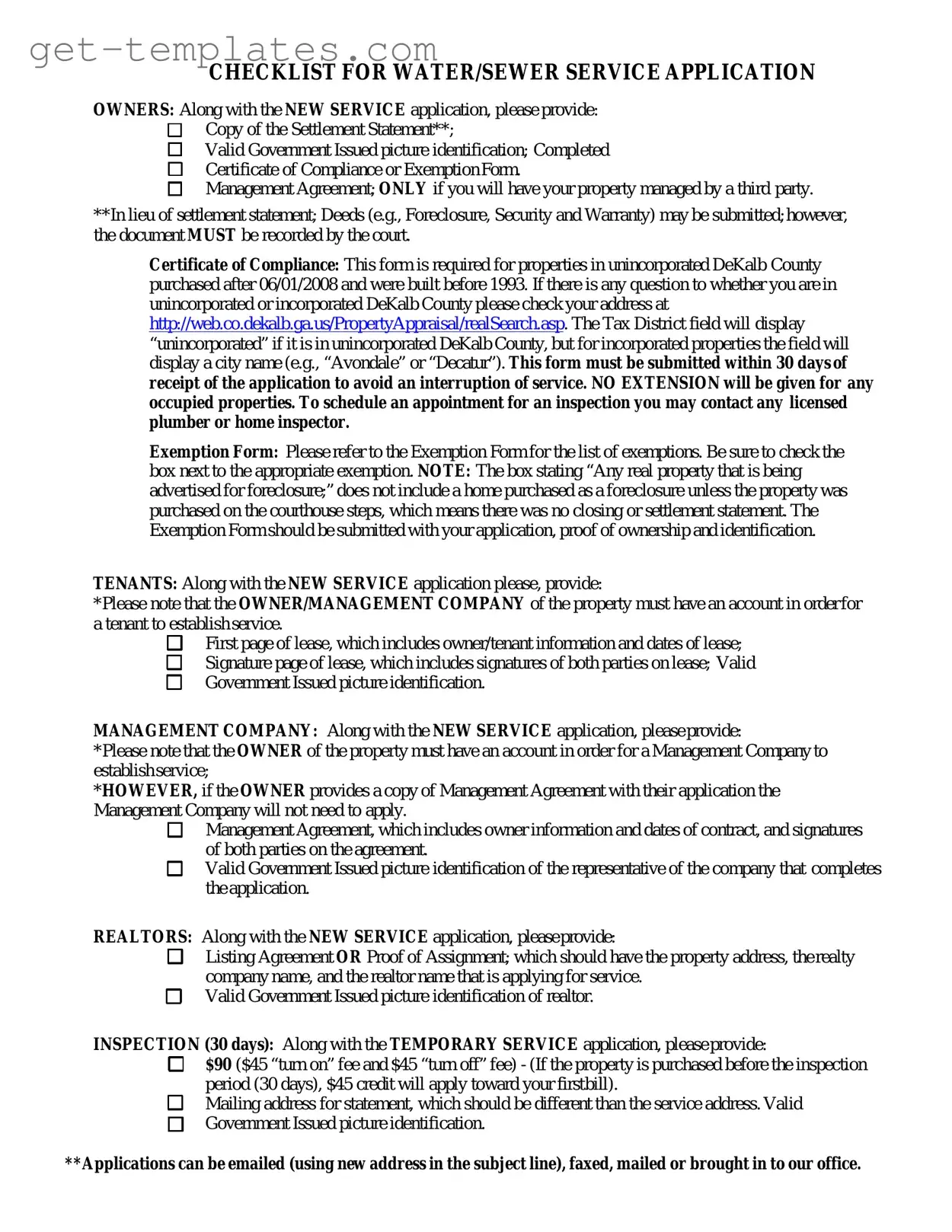 Fill in a Valid Dekalb County Water Application Template