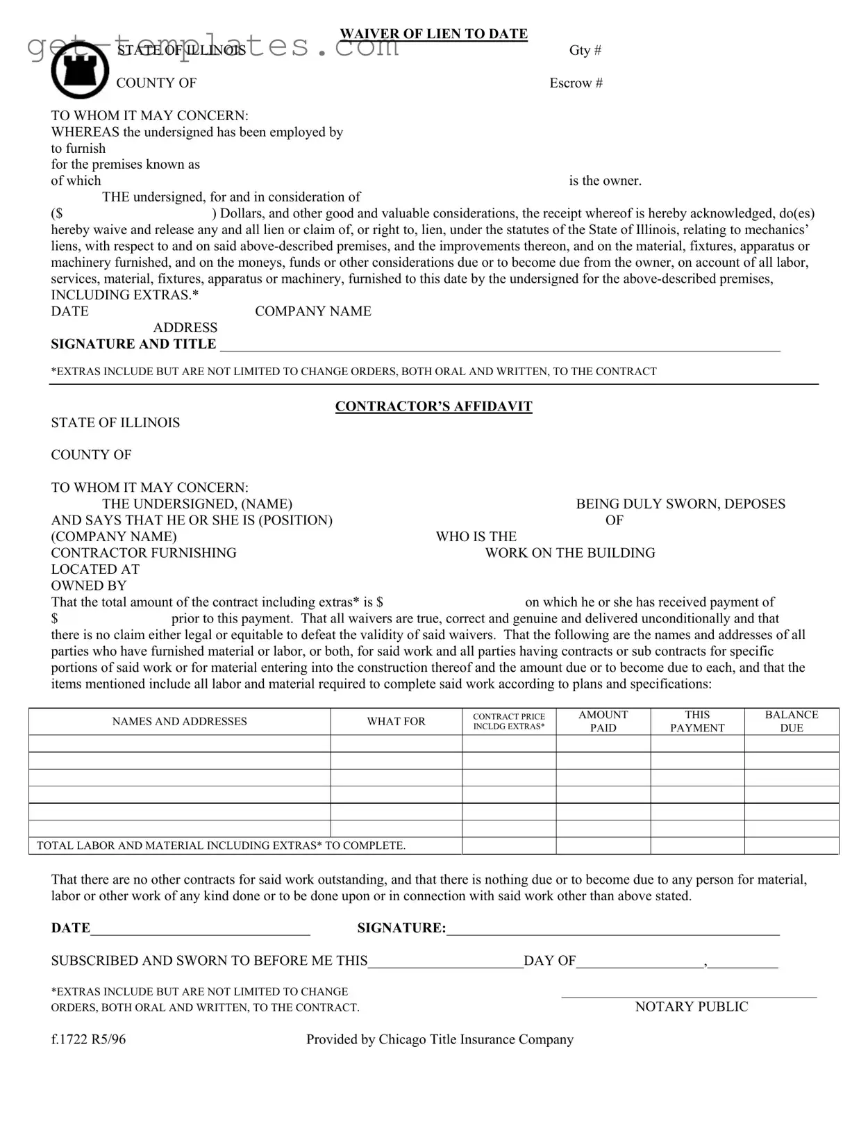 Fill in a Valid Chicago Title Waiver Format Template