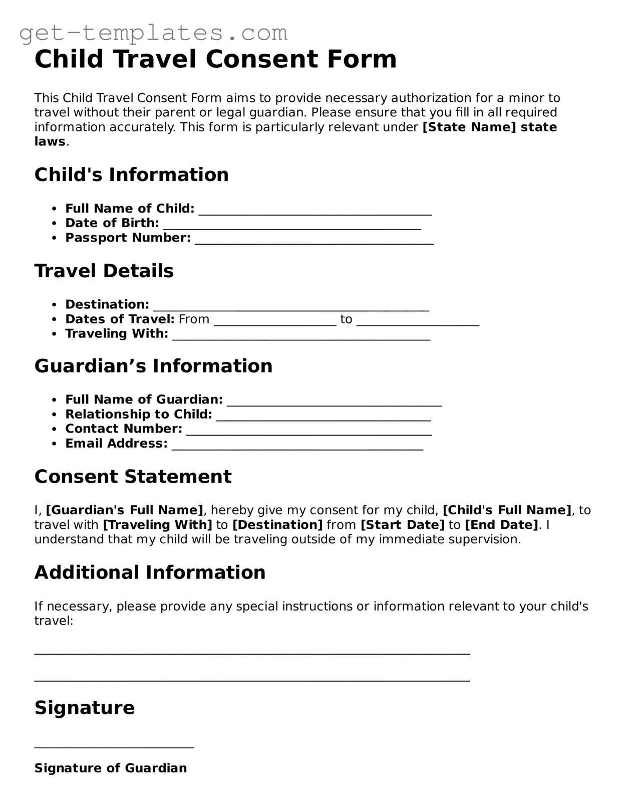 Attorney-Approved Child Travel Consent Form Form