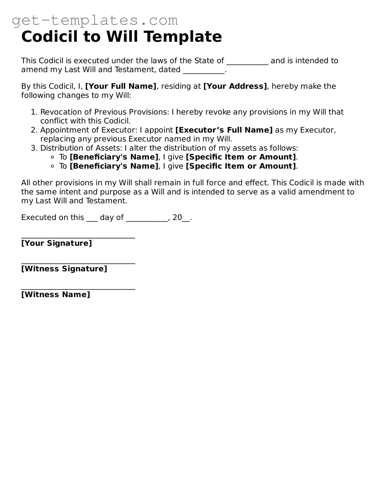 Attorney-Approved Codicil to Will Form