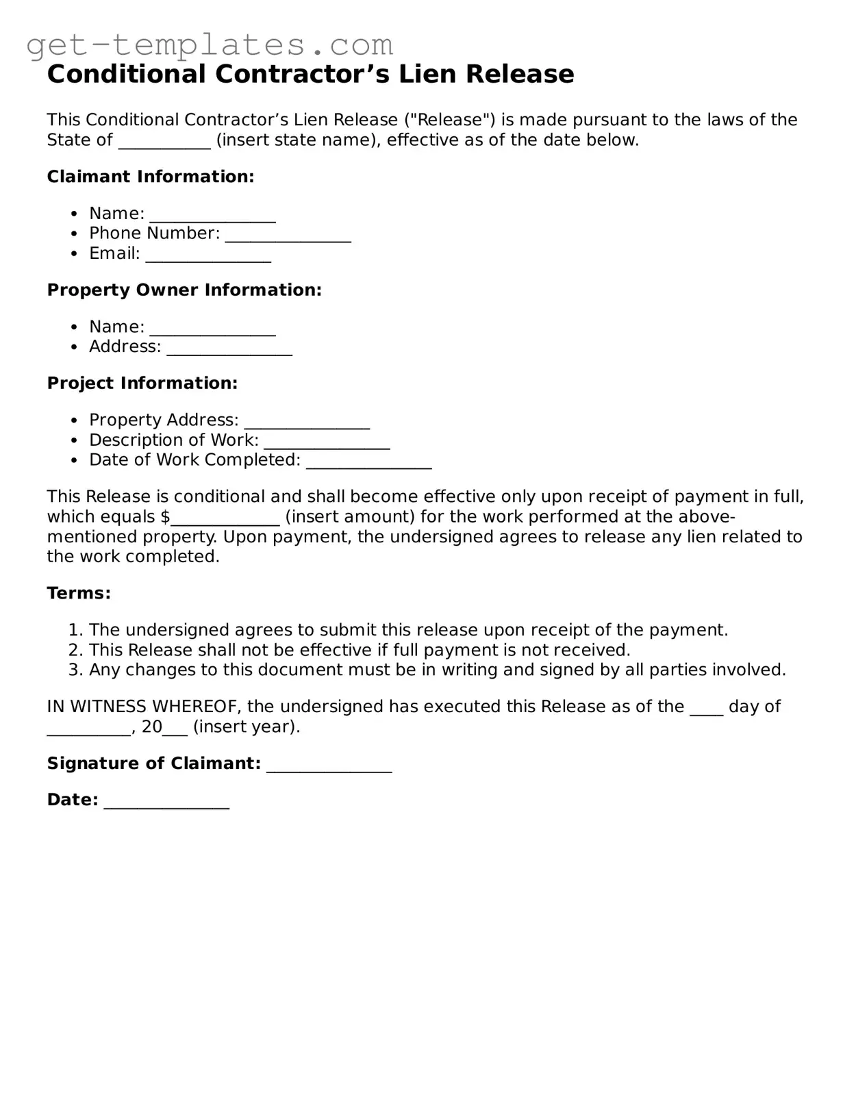 Attorney-Approved Conditional Contractor’s Lien Release Form