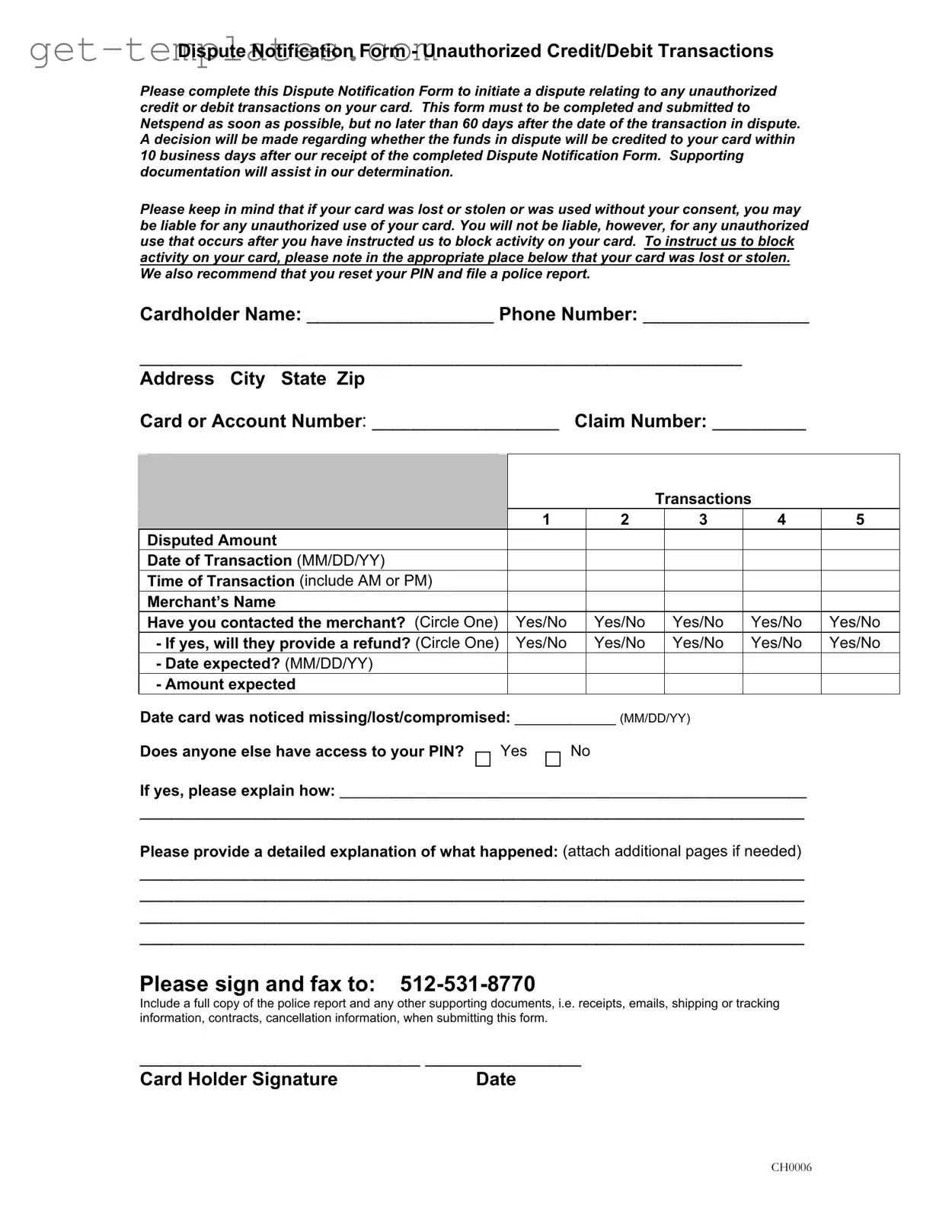 Fill in a Valid Netspend Dispute Template