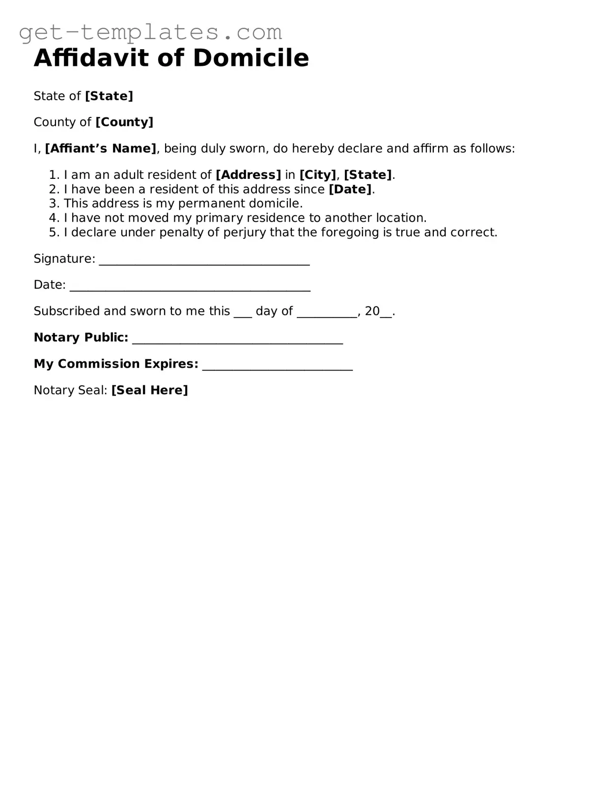 Attorney-Approved Affidavit of Domicile Form