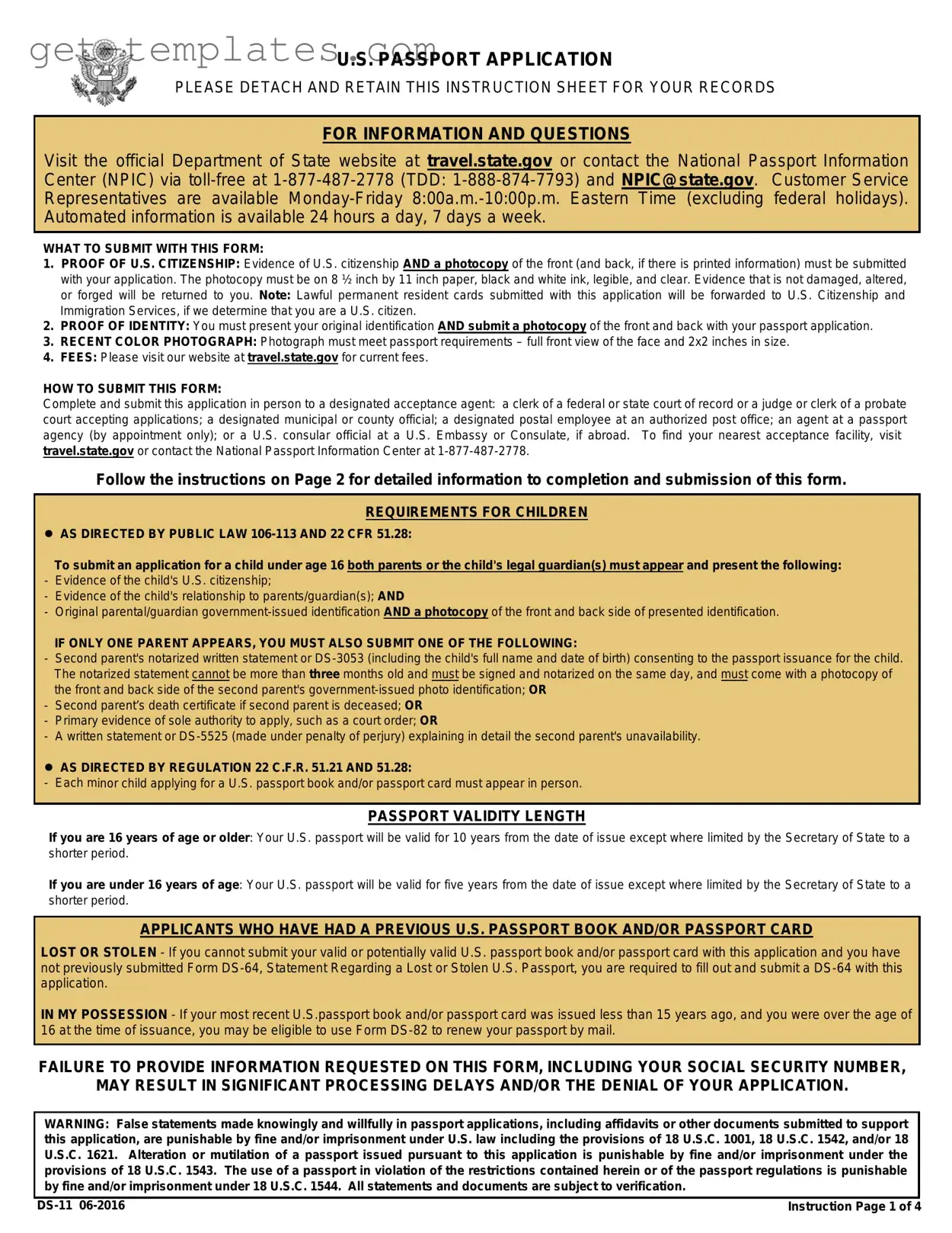 Fill in a Valid DS-11 U.S. Passport application Template