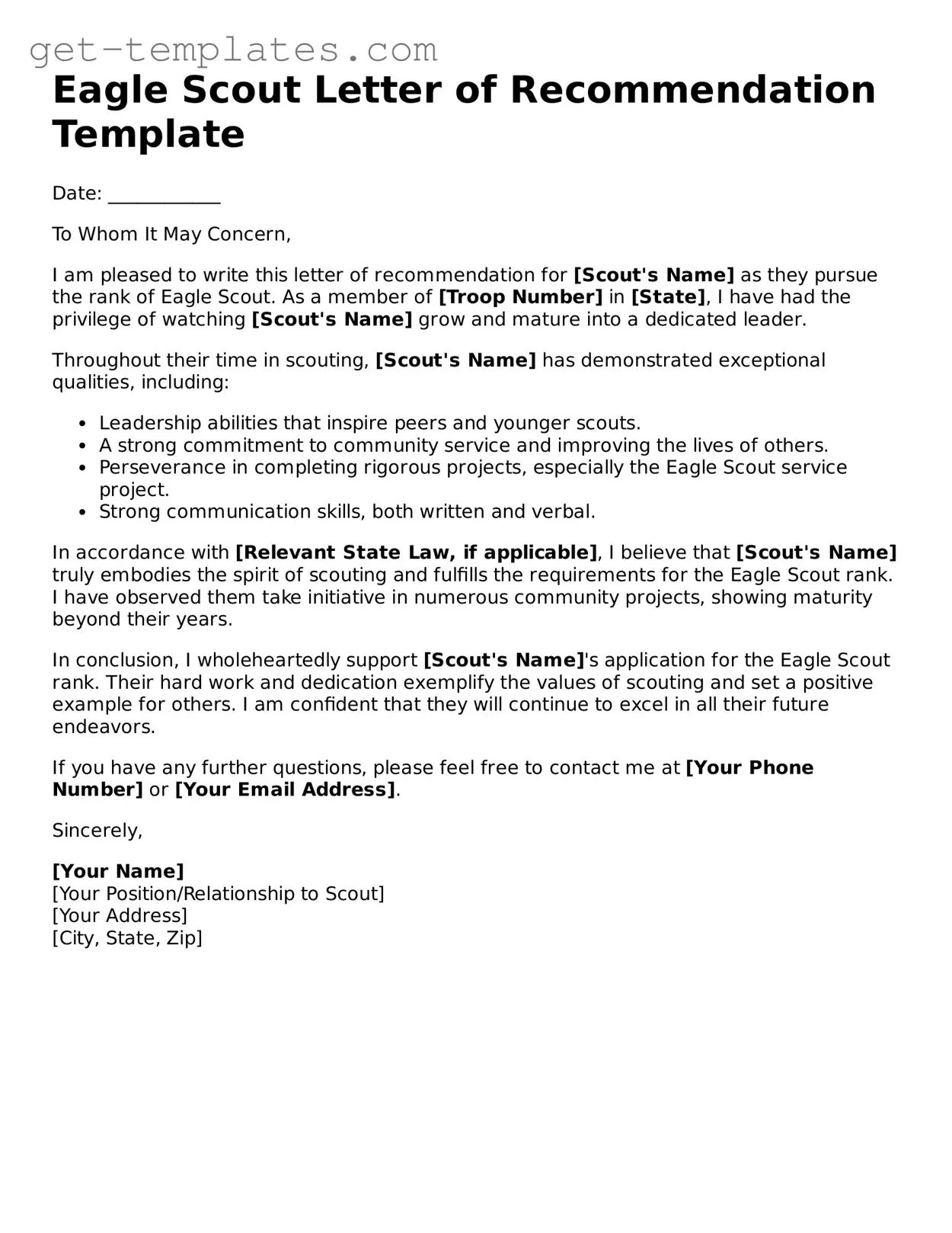 Attorney-Approved Eagle Scout Letter of Recommendation Form