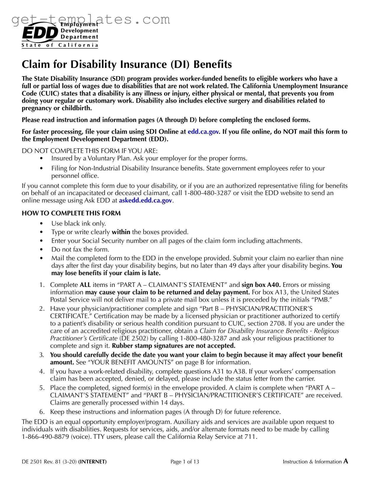 Fill in a Valid EDD DE 2501 Template