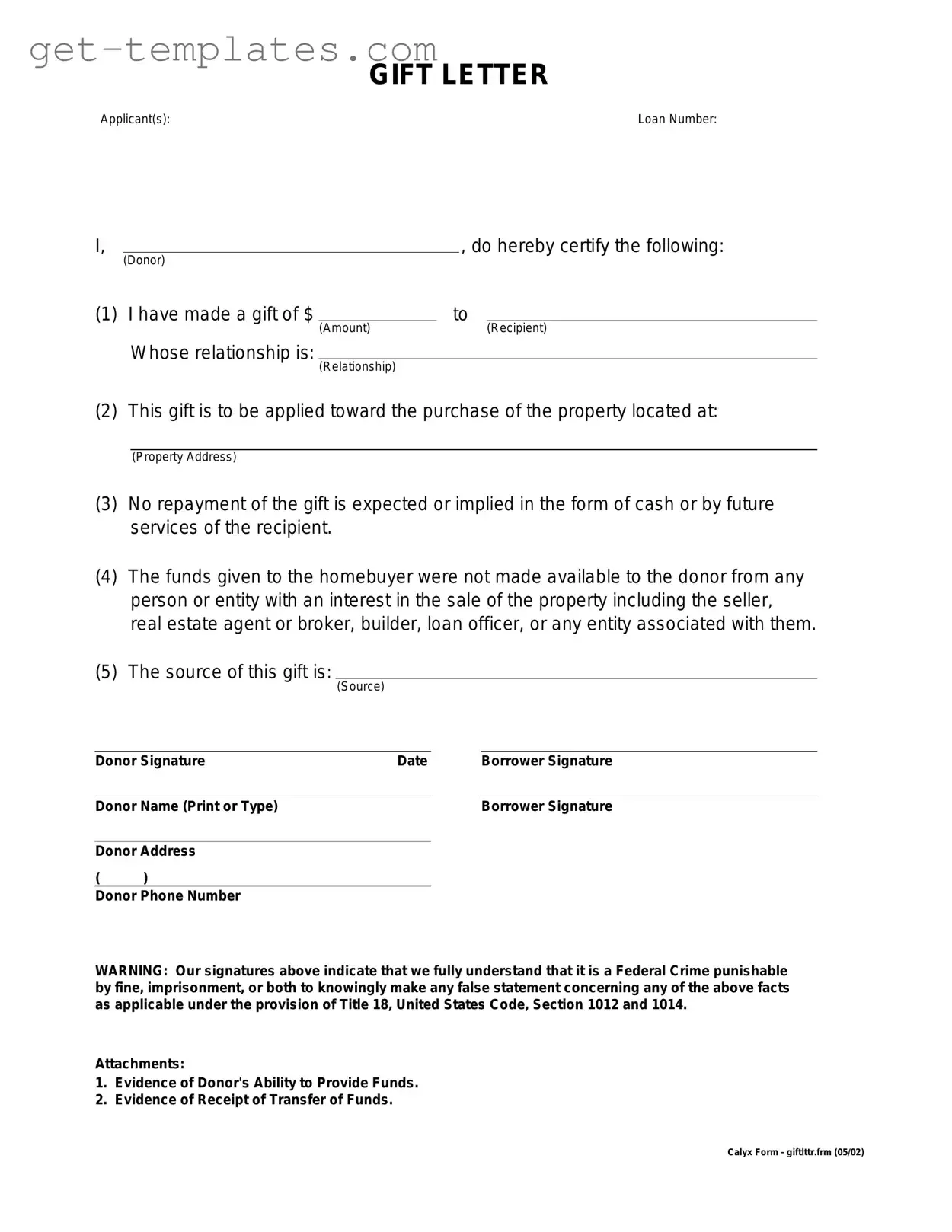 Fill in a Valid Gift Letter Template
