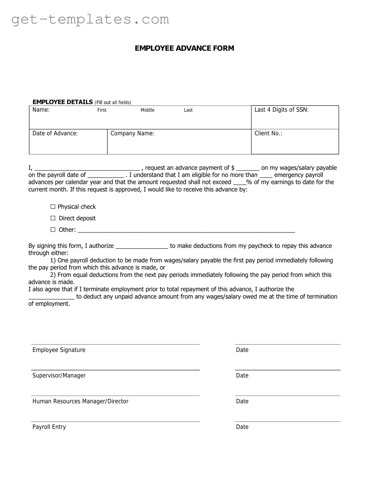 Fill in a Valid Employee Advance Template