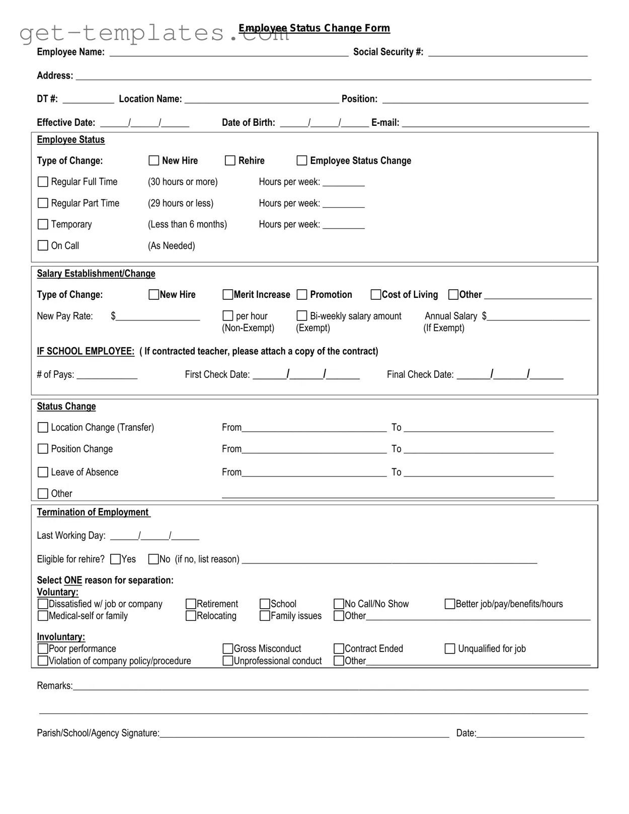 Fill in a Valid Employee Status Change Template