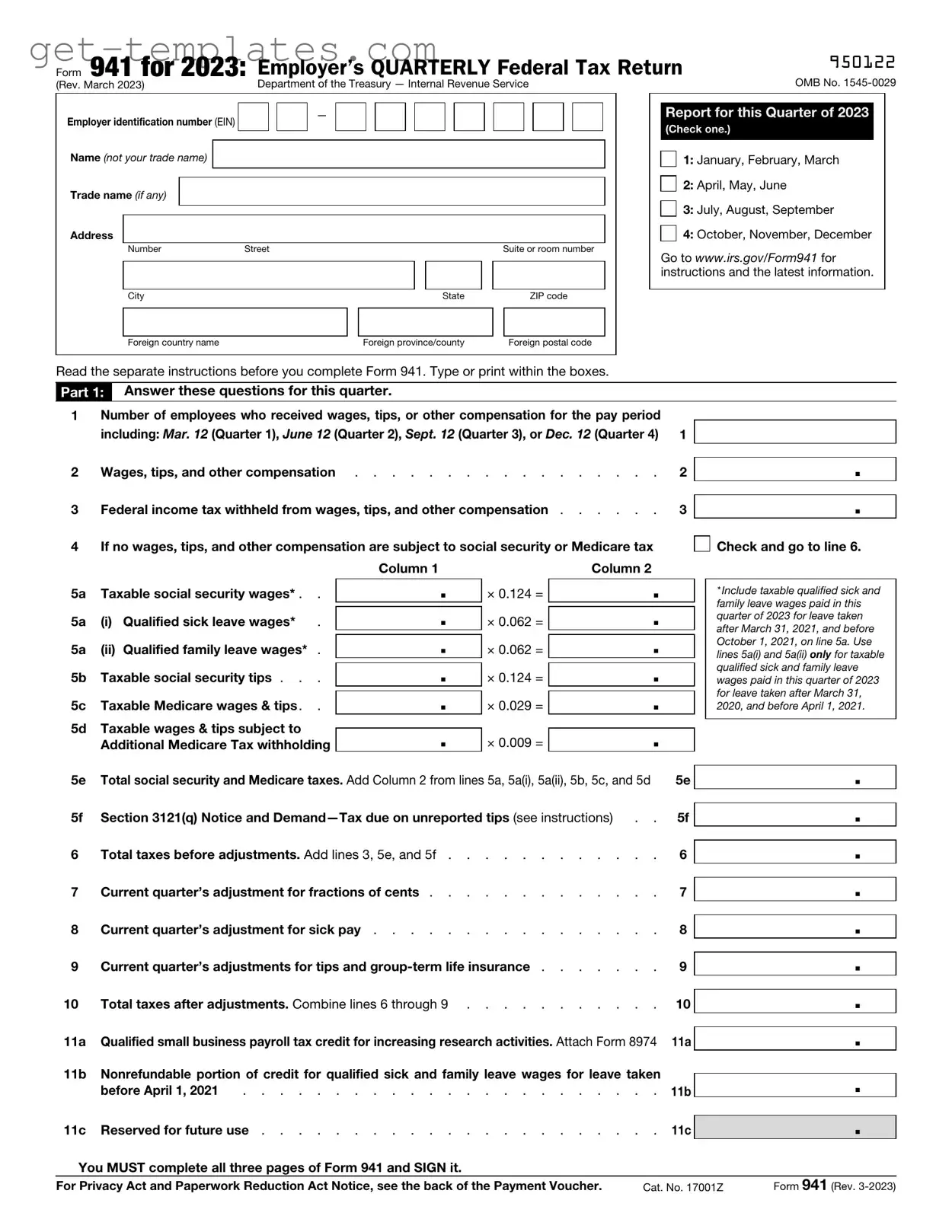 Fill in a Valid IRS 941 Template