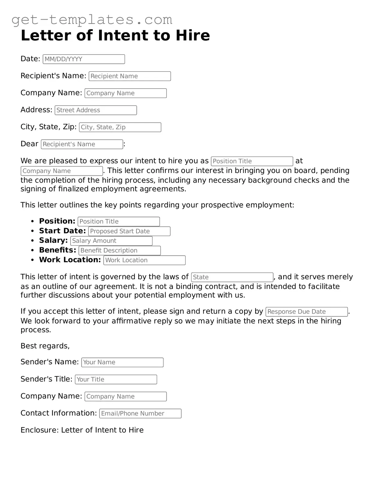 Attorney-Approved Letter of Intent to Hire Form