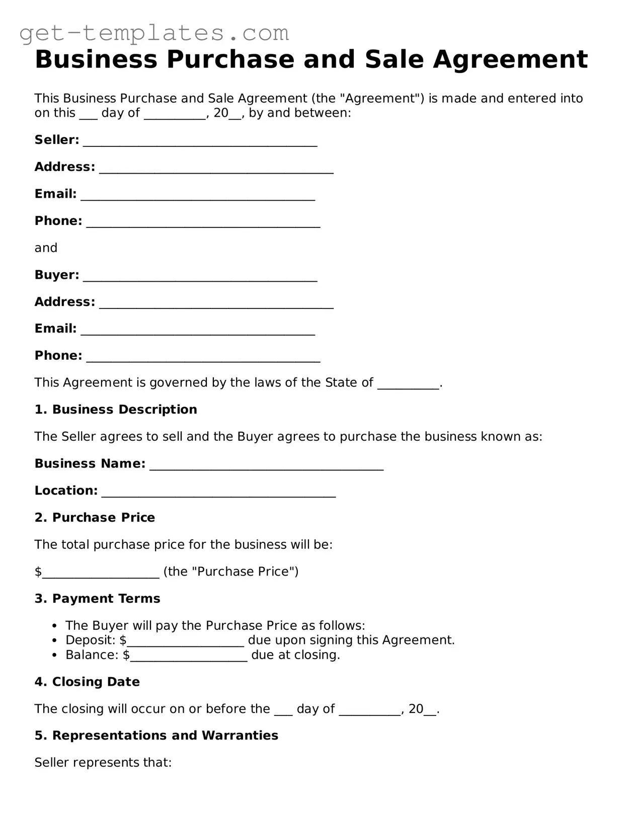 Attorney-Approved Business Purchase and Sale Agreement Form