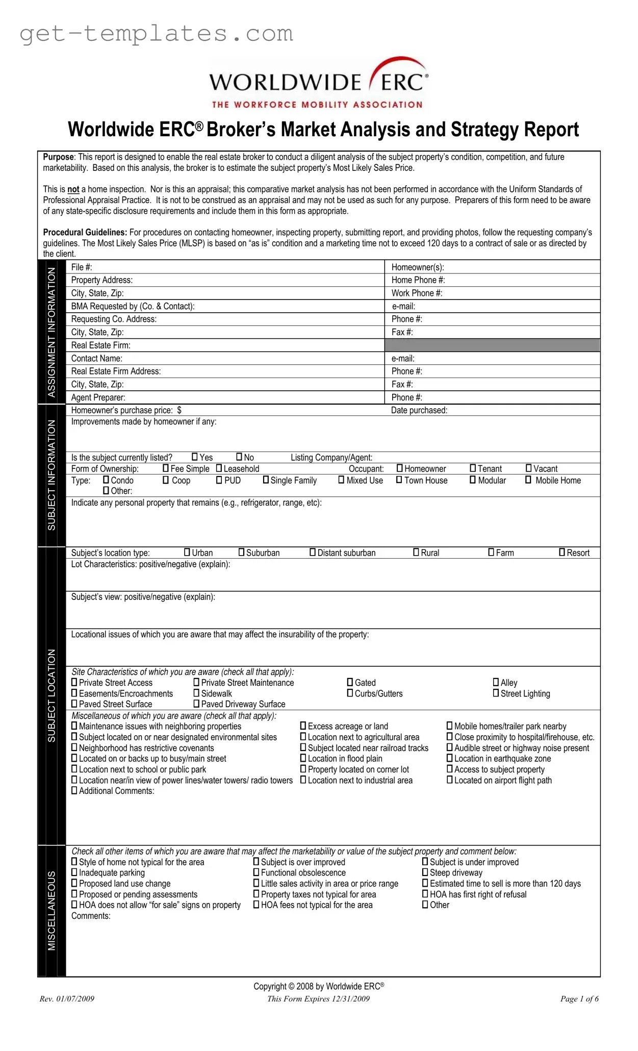 Fill in a Valid Erc Broker Market Analysis Template