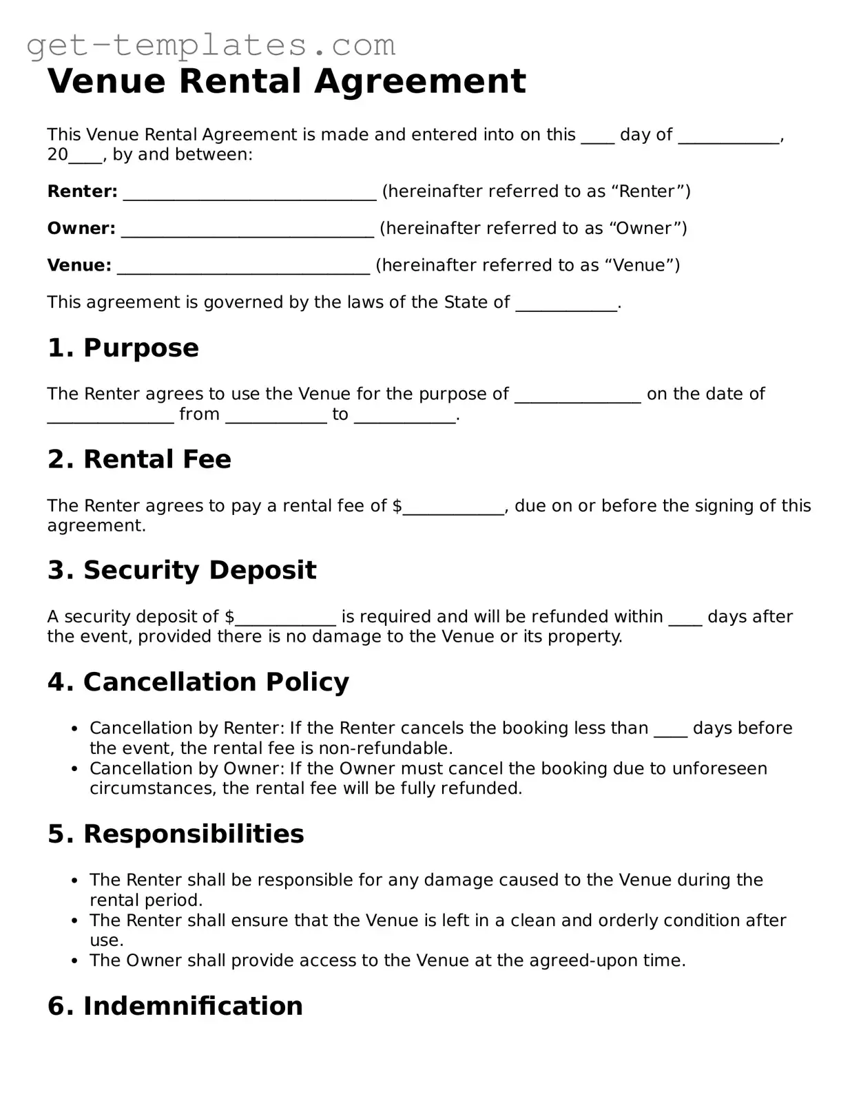 Attorney-Approved Venue Rental Agreement Form