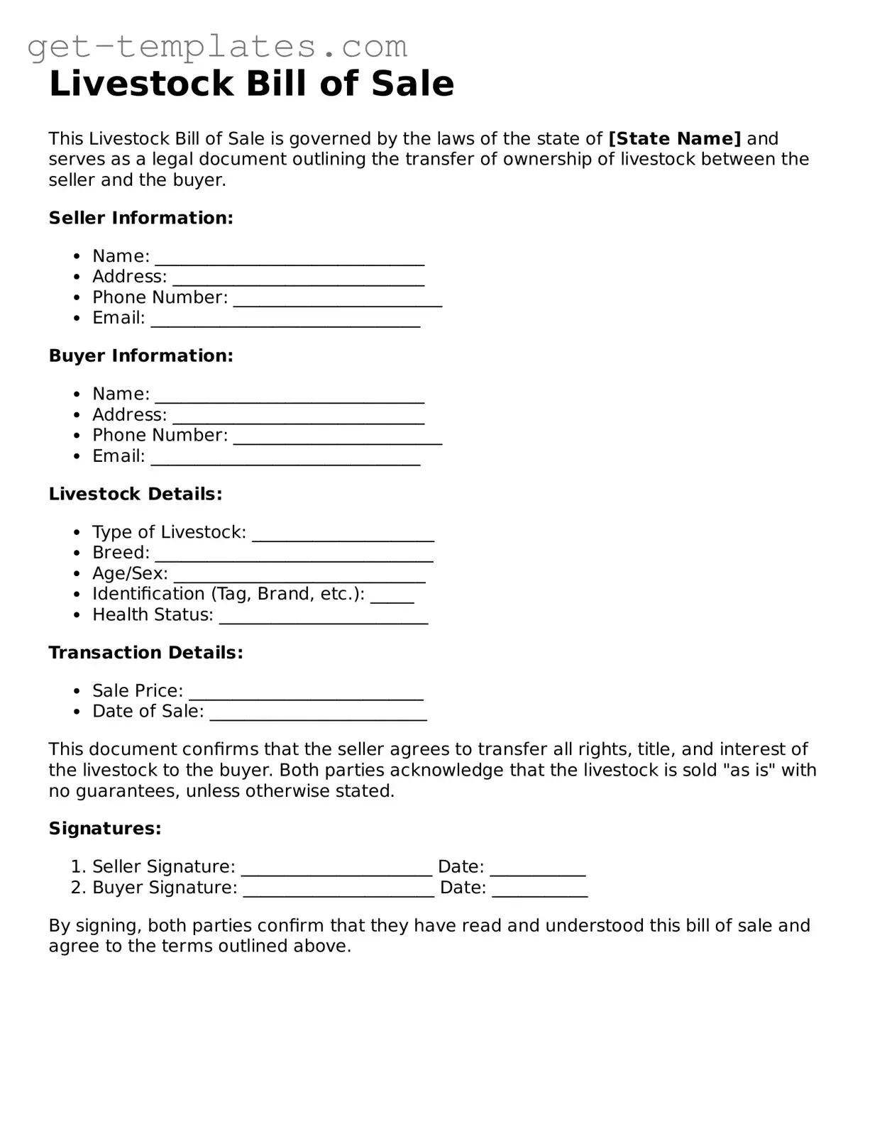 Attorney-Approved Livestock Bill of Sale Form