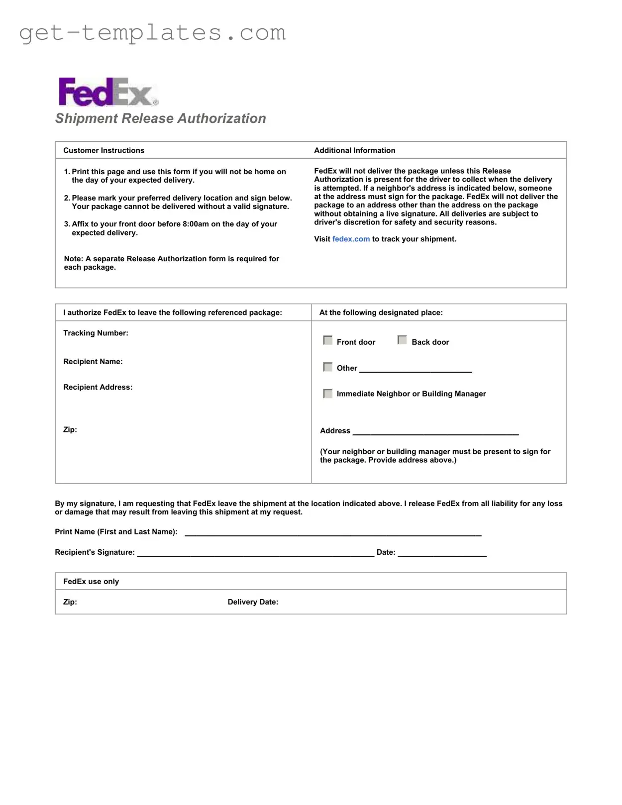 Fill in a Valid Fedex Release Template
