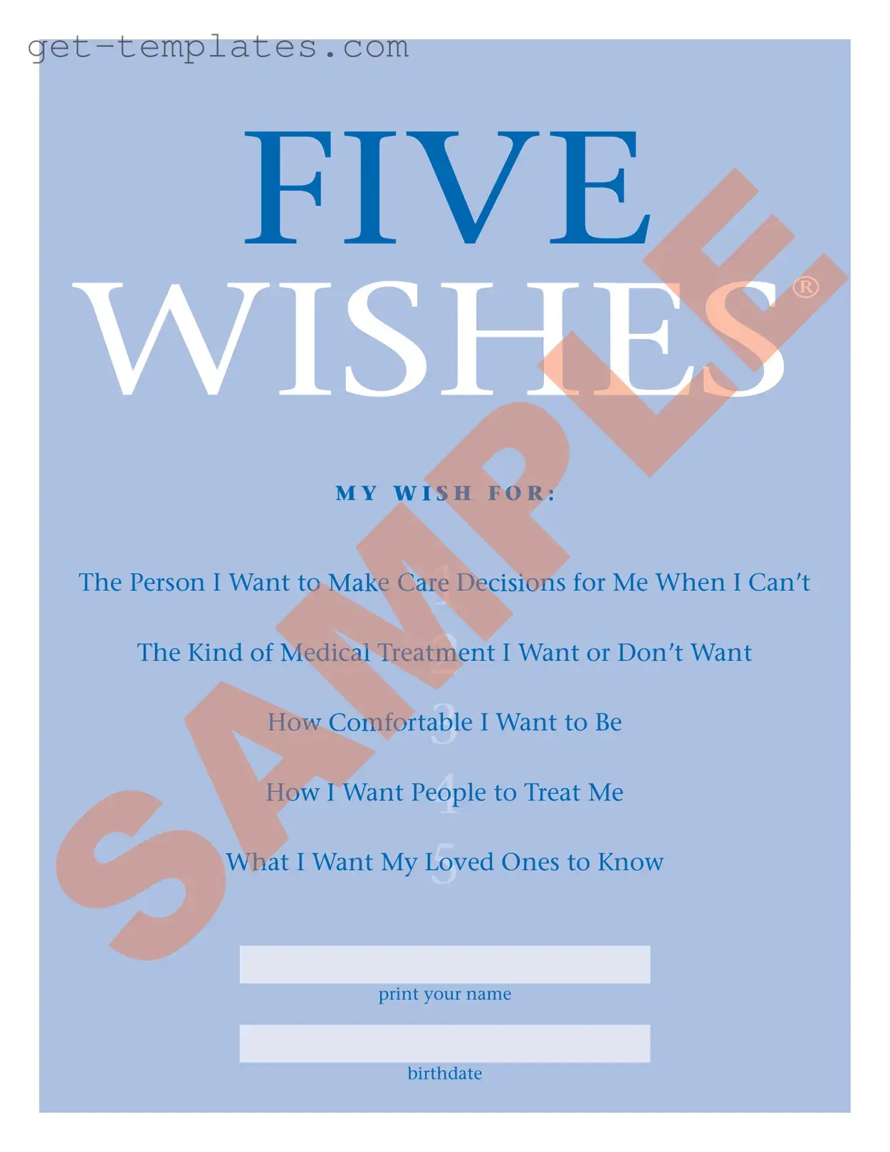 Fill in a Valid 5 Wishes Document Template