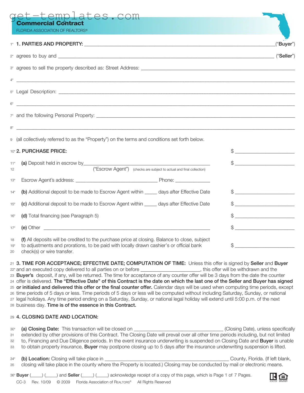 Fill in a Valid Florida Commercial Contract Template