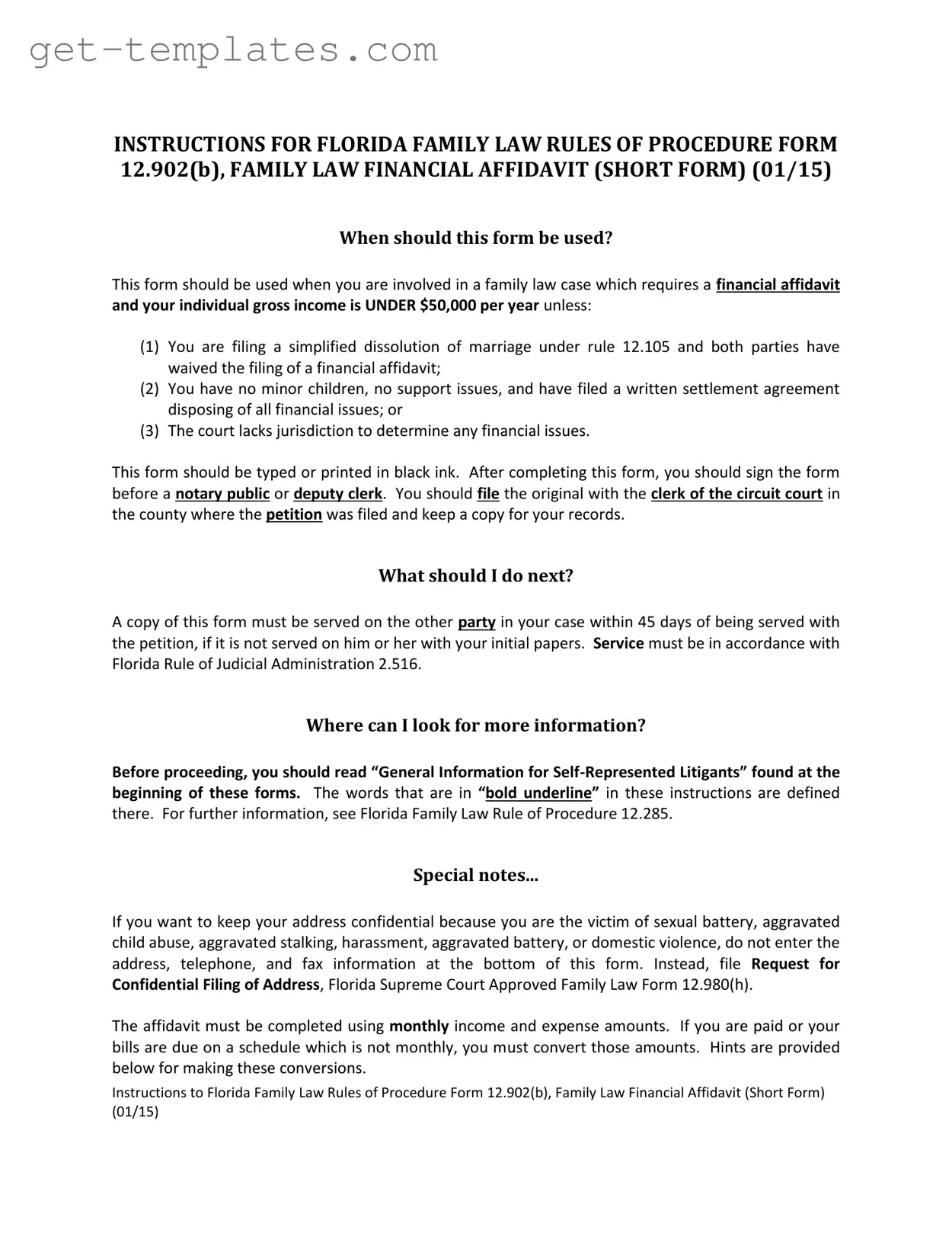 Fill in a Valid Florida Financial Affidavit Short 12.902(b) Template
