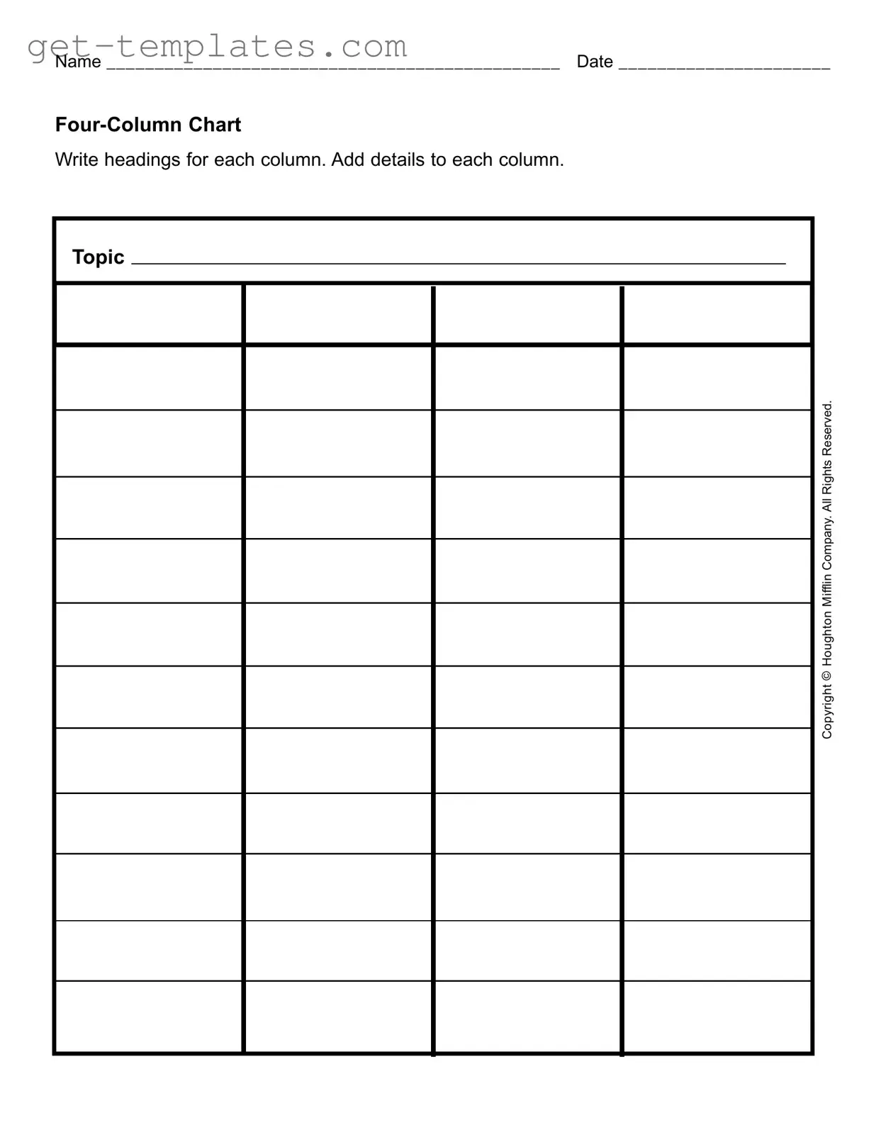 Fill in a Valid Four Column Chart Template