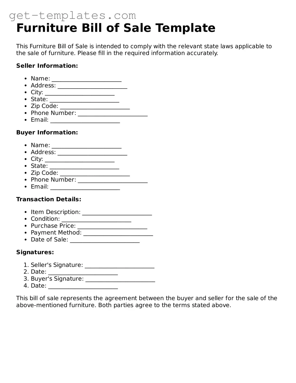 Attorney-Approved Furniture Bill of Sale Form
